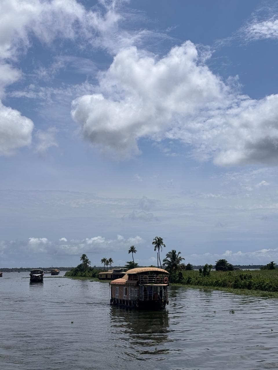 A luxurious houseboat floating on the backwaters